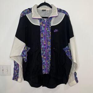 Vintage Nike 80s Geometric Windbreaker Jacket Women's SZ L Hooded Retro Purple